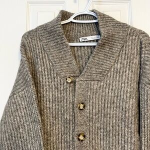 Zara Taupe Oversized Ribbed Knit Cardigan